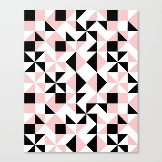 Eva - rose quartz quilt squares hipster retro geometric minimal abstract pattern print black pink Canvas Print