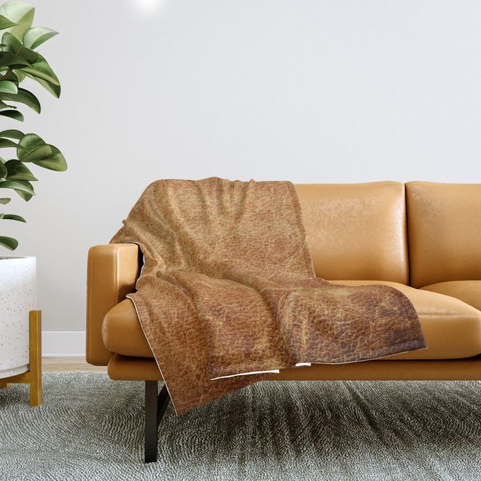 Vintage natural brown leather texture background Throw Blanket