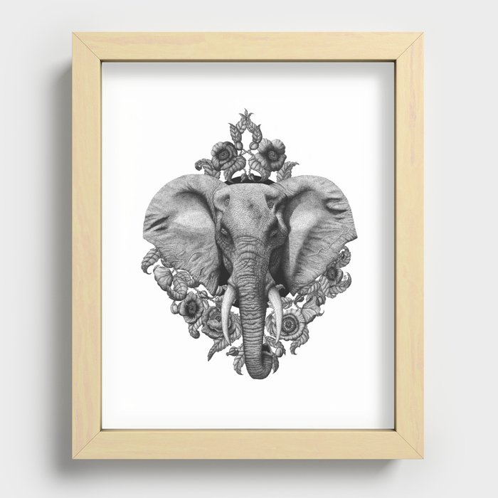 Elephant & Poppies  Recessed Framed Print