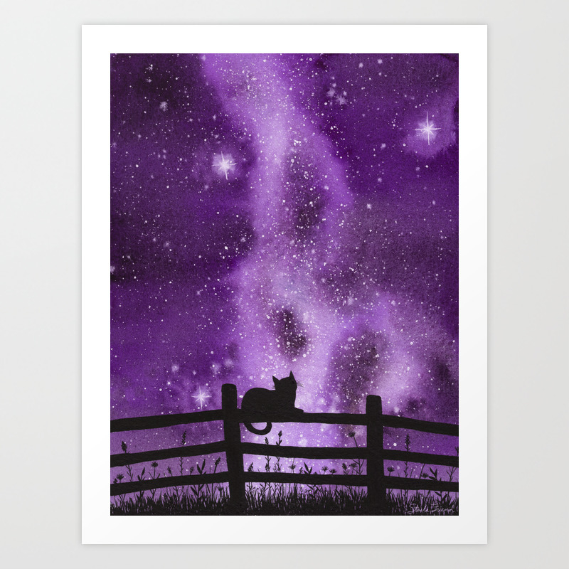 Night Full Of Sky Purple Watercolor Galaxy Painting Art Print By Dragonstarart Society6