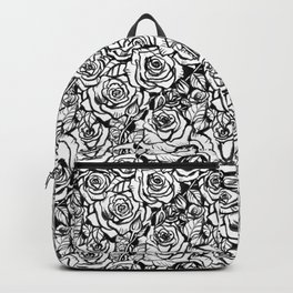 Rose Bush - Black and White Pattern Backpack | Flower, Flowers, Blackandwhite, Roses, Rose, Pattern, Drawing, Floral 