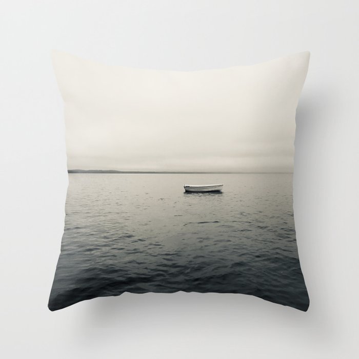 Lone Boat on Lake Throw Pillow