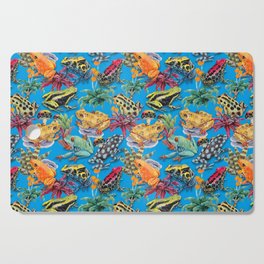 Tropical Frogs and plants - blue Cutting Board