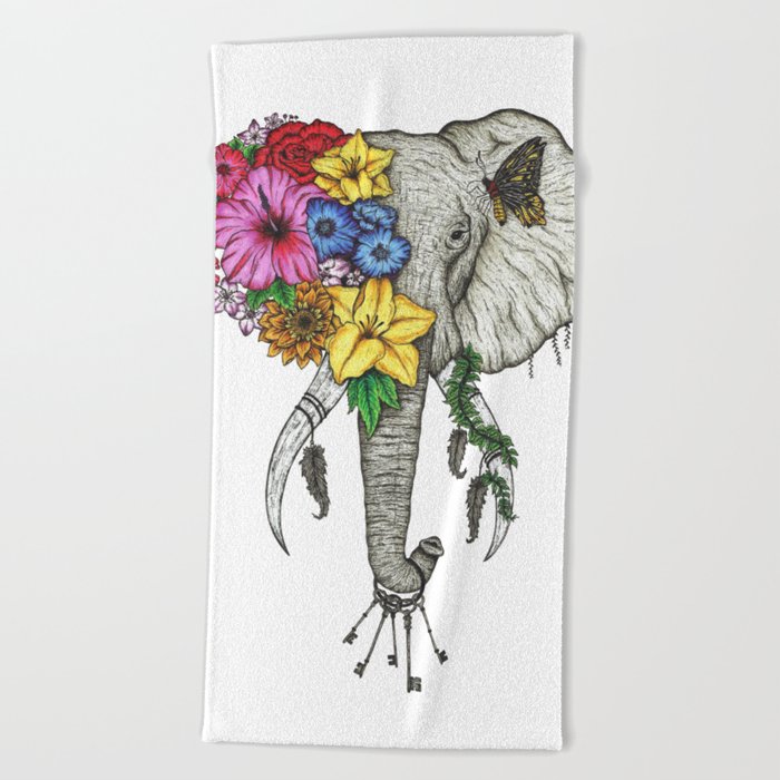 Floral Elephant - Colour  Beach Towel