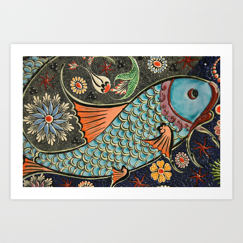 Mosaic Fish Tile Art Print By World, Fish Mosaic Tile