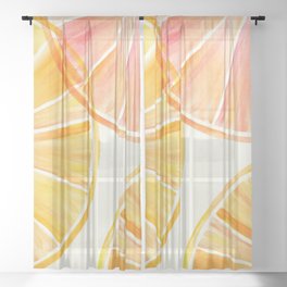 Sunny Citrus Watercolor Illustration Sheer Curtain