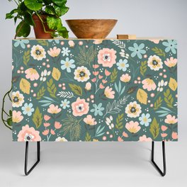 Wildflowers All Over - Teal Credenza