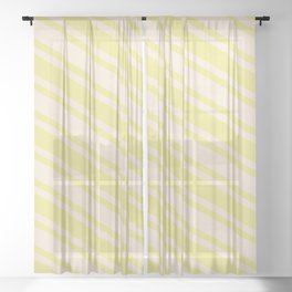 [ Thumbnail: Tan and Beige Colored Lines Pattern Sheer Curtain ]