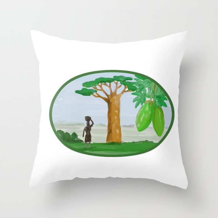 Baobab Tree and Fruit Watercolor Throw Pillow
