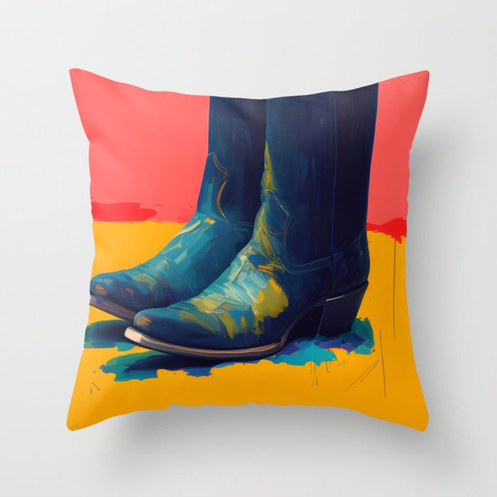 Cowboy Boots Mid Century Modern Still Life Painting Throw Pillow