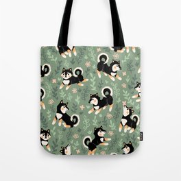 Playful Black And Tan Shiba Inu Pattern Tote Bag
