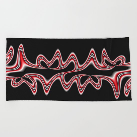 Fractal Line Art in Red, White and Black Beach Towel