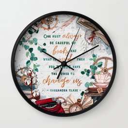 Be careful of books Wall Clock | Flower, Watercolor, Bones, Angel, Graphicdesign, Tessagrey, Literature, Books, Literary, Clockwork 