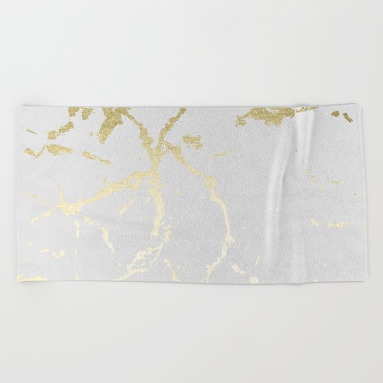 Simply Kintsugi Ceramic Gold on Lunar Gray Beach Towel