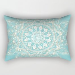 Elegant White Gold Mandala Sky Blue Rectangular Pillow
