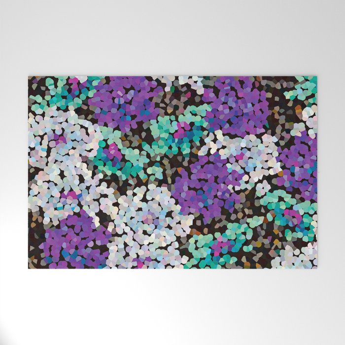 Abstract Modern Floral Crystal Pattern in Violet and Aqua Green Welcome Mat