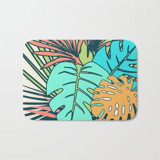 Tropical leaves cream Bath Mat