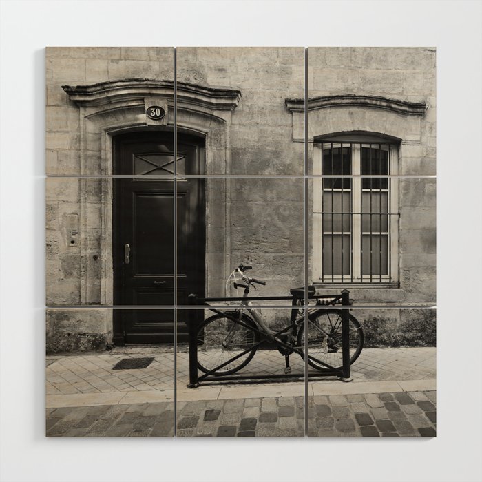 Bike parked outside a building in Bordeaux, France | Bicycles in the street Wood Wall Art