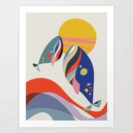 Mother & son whales Art Print
