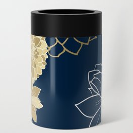Navy, Gold and White Floral Garden Can Cooler