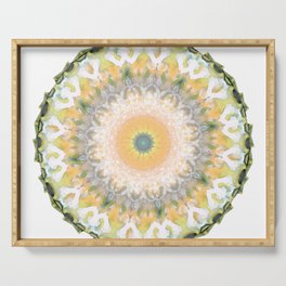 White Lily Mandala - Peach And Green Art Serving Tray