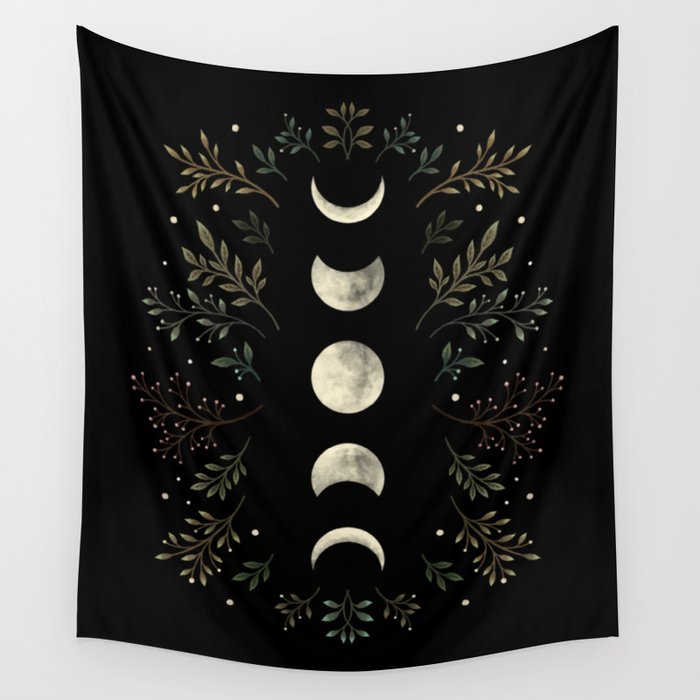 Moonlight Garden - Olive Green Wall Tapestry