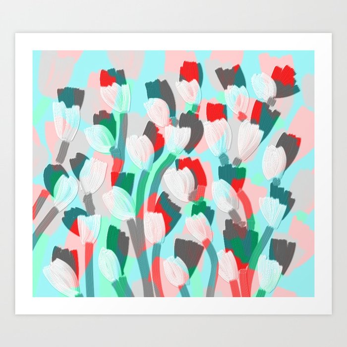 Flower Garden 3 in Red and Pink Art Print