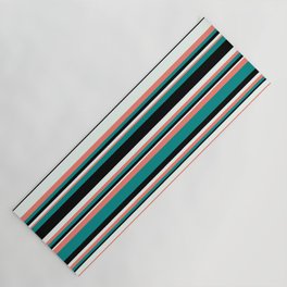 [ Thumbnail: Mint Cream, Salmon, Dark Cyan & Black Colored Lined/Striped Pattern Yoga Mat ]