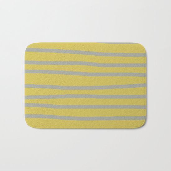 Simply Drawn Stripes Retro Gray on Mod Yellow Bath Mat