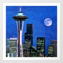 Blue Seattle Space Needle Art Print