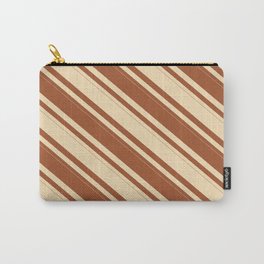 [ Thumbnail: Tan & Sienna Colored Striped Pattern Carry-All Pouch ]