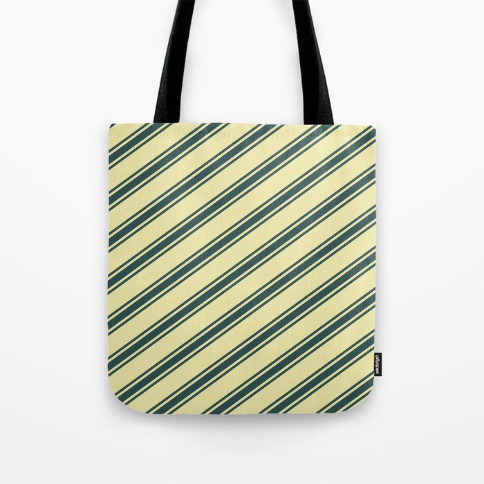Pale Goldenrod & Dark Slate Gray Colored Lined Pattern Tote Bag