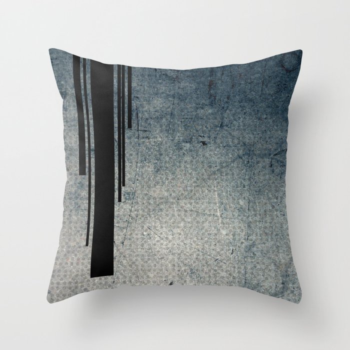 Geometric Grunge Blue - Gray Vertical Black Stripes Polka Dots Illustration Throw Pillow