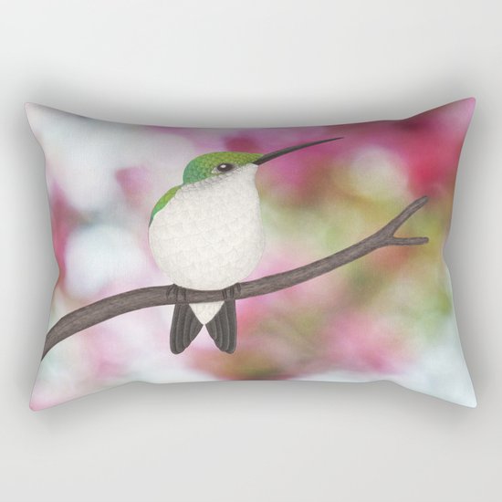 ruby throated hummingbird - female on pink bokeh Rectangular Pillow