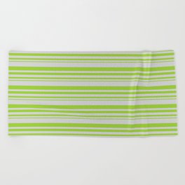 [ Thumbnail: Light Grey and Green Colored Stripes Pattern Beach Towel ]