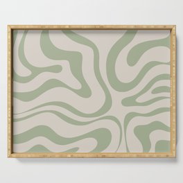 Liquid Swirl Abstract Pattern in Almond and Sage Green Serving Tray