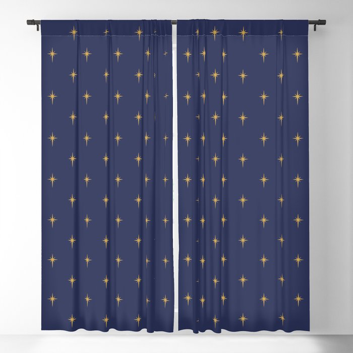 Small Christmas Faux Gold Foil Star in Midnight Blue Blackout Curtain