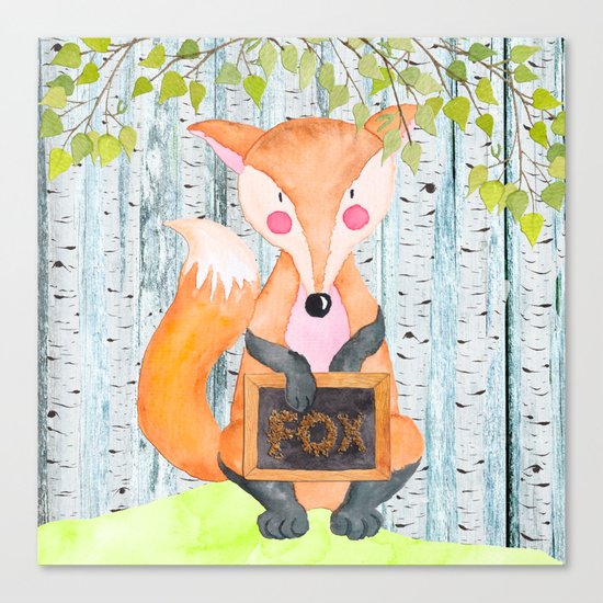 The little Fox- Woodland Friends- Watercolor Illustration Canvas Print