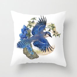 Blue Jay and Hauyne Crystals Throw Pillow