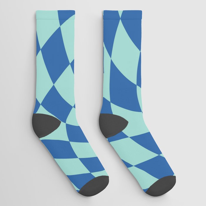 Blue and green swirl checker pattern Socks