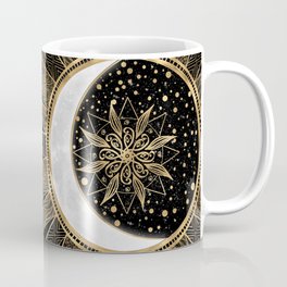  Sun Moon Gold Doodles Mandala Black Design Coffee Mug