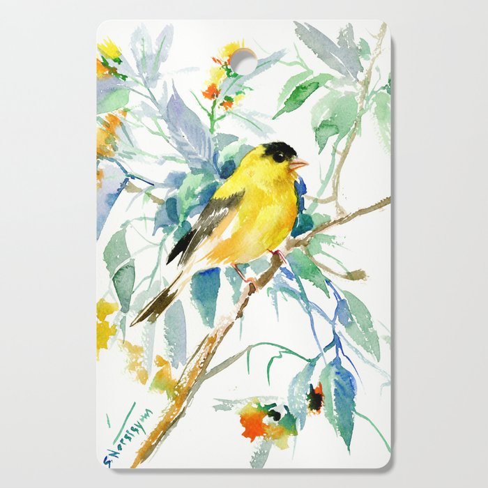 American Goldfinch, yellow sage green birds and flowers Cutting Board