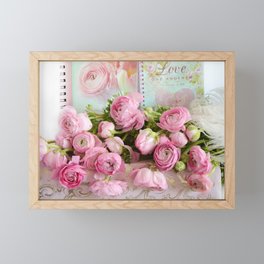 Shabby Chic Cottage Pink Floral Ranunculus Peonies Roses Print Home Decor Framed Mini Art Print