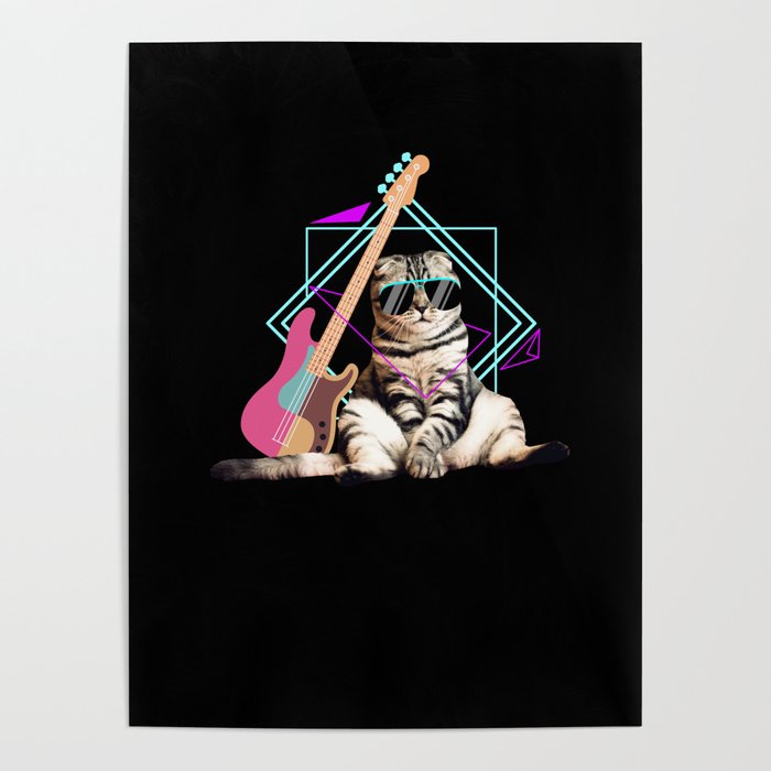 Bass Cat Rock Kitty On A Bass Guitar Cat Lover Poster by Maximus Design
