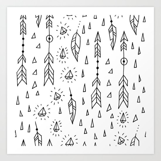 Diamonds, arrows & feathers Art Print