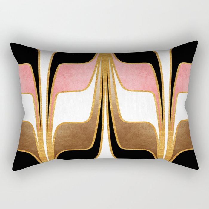 Mid Century Modern Liquid Watercolor Abstract // Gold, Blush Pink, Brown, Black, White Rectangular Pillow