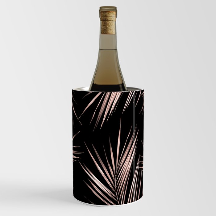 Rosegold Palm Tree Leaves on Midnight Black Wine Chiller
