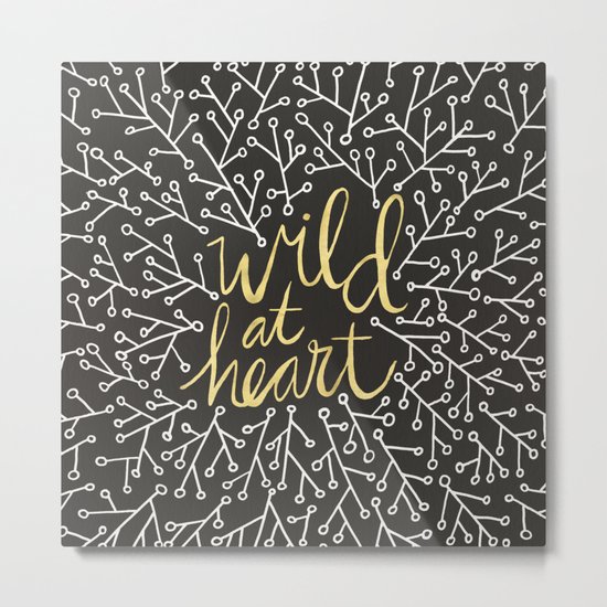Wild at Heart – White and Gold on Black Metal Print