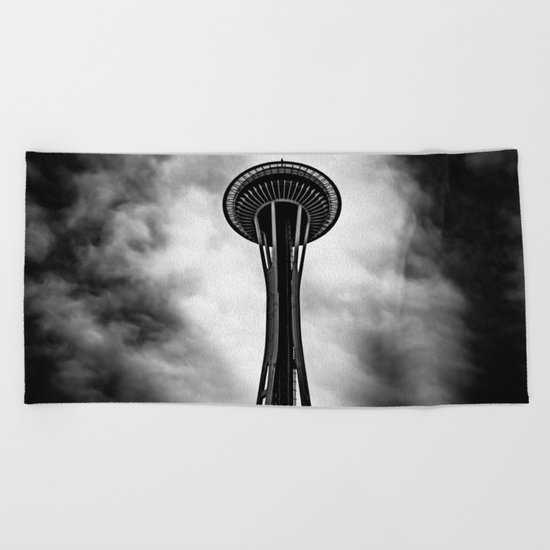 Space Needle Black and white Beach Towel