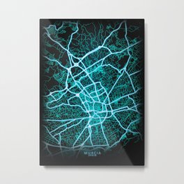 Murcia, Spain, Blue, White, Neon, Glow, City, Map Metal Print